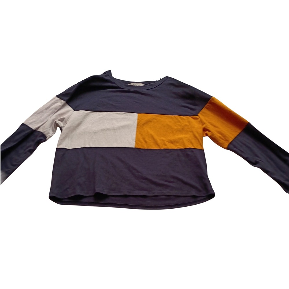 Gaze Women's Color block Long Sleeve Crop Top Navy White Yellow Size S Casual